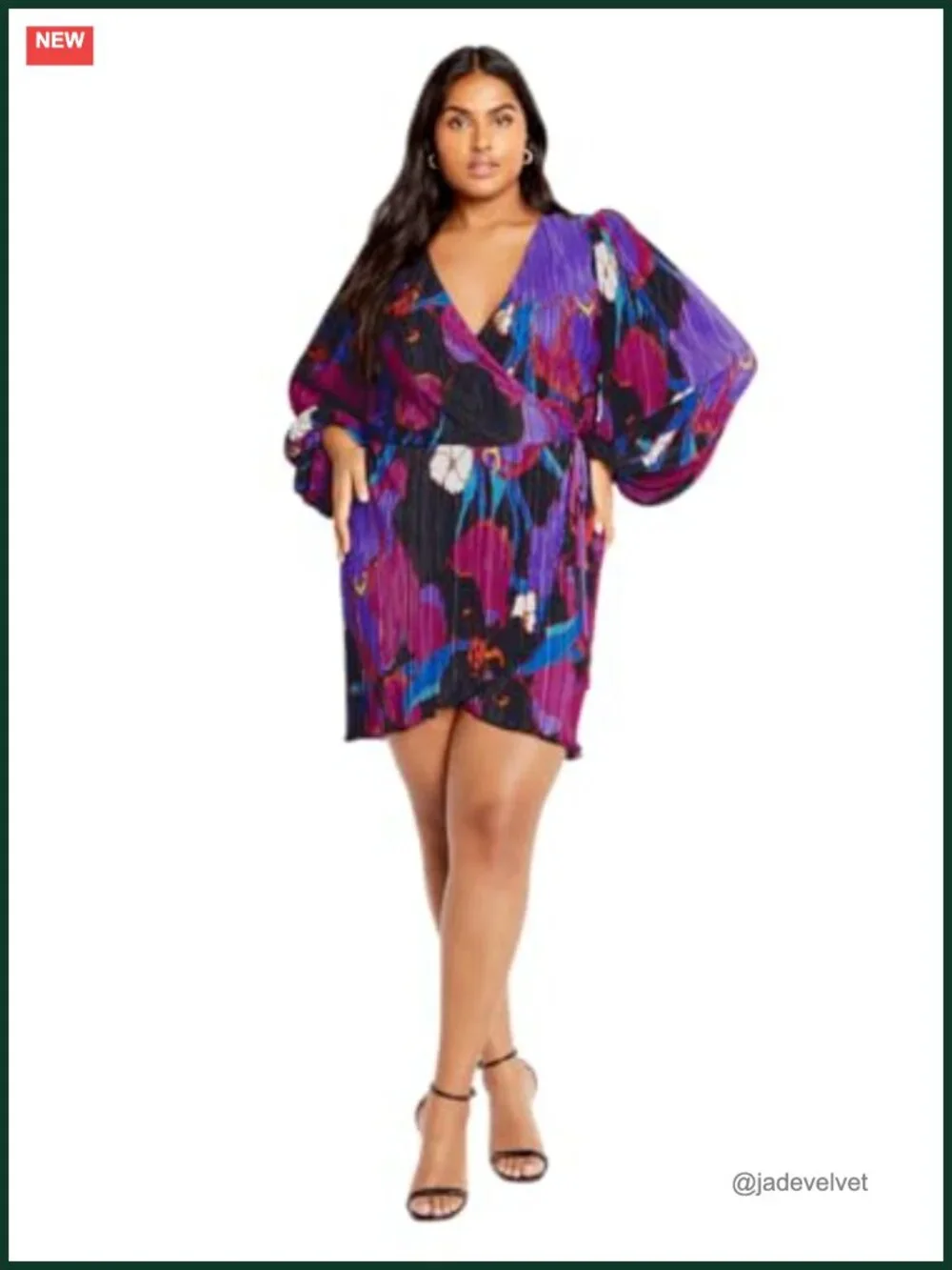 Plus Size Wrap Dress Floral Print Long Sleeve Mini Ruffle Hem